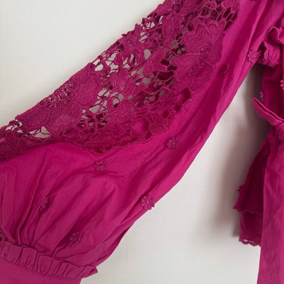 Farm Rio Pink Long Sleeve Blouse in Vibrant Pink - Picture 4 of 8